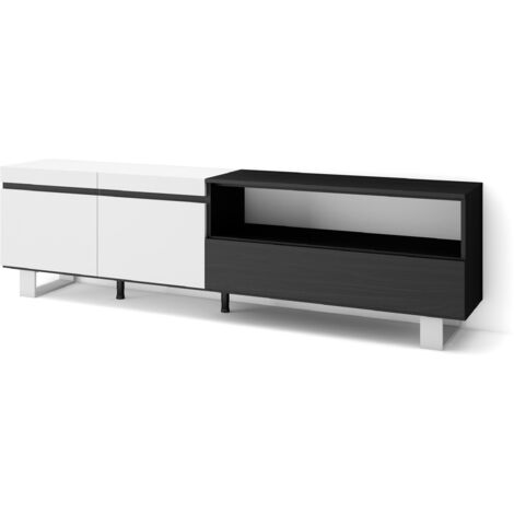 Skraut Home - TV-Schrank, Lowboard, für Wohnzimmer und Esszimmer, 200x57x35cm, Für TV-Geräte bis zu 80", Industriedesign, Moderner Stil, Weiß und Schwarz