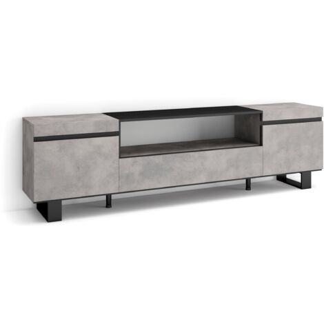 Skraut Home - TV-Schrank, Lowboard, für Wohnzimmer und Esszimmer, 200x57x35cm, Für TV-Geräte bis zu 80", Industriedesign, Moderner Stil, Zementgrau