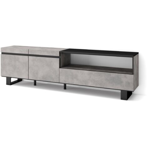 Skraut Home - TV-Schrank, Lowboard, für Wohnzimmer und Esszimmer, 200x57x35cm, Für TV-Geräte bis zu 80", Industriedesign, Moderner Stil, Zementgrau