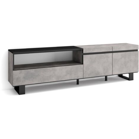 Skraut Home - TV-Schrank, Lowboard, für Wohnzimmer und Esszimmer, 200x57x35cm, Für TV-Geräte bis zu 80", Industriedesign, Moderner Stil, Zementgrau