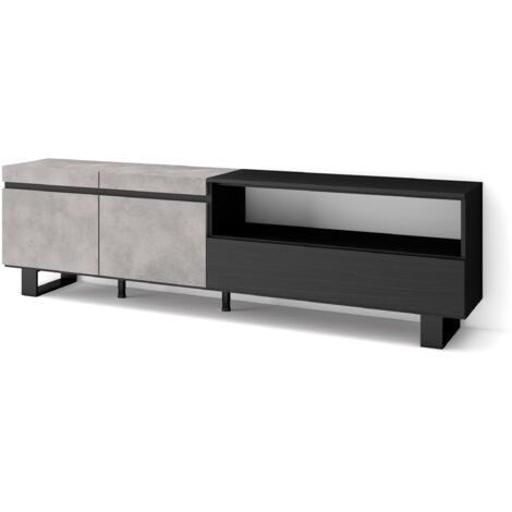 Skraut Home - TV-Schrank, Lowboard, für Wohnzimmer und Esszimmer, 200x57x35cm, Für TV-Geräte bis zu 80", Industriedesign, Moderner Stil, Zementgrau