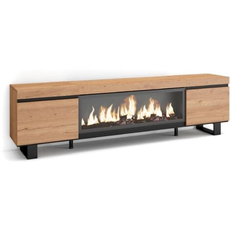 Skraut Home - TV-Schrank, Lowboard, für Wohnzimmer und Esszimmer, 210, Für TV-Geräte bis zu 80", Elektrokamin XXL, Industriedesign, Moderner Stil, Eiche