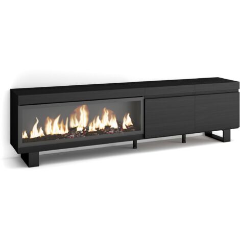 Skraut Home - TV-Schrank, Lowboard, für Wohnzimmer und Esszimmer, 210, Für TV-Geräte bis zu 80", Elektrokamin XXL, Industriedesign, Moderner Stil, Schwarz