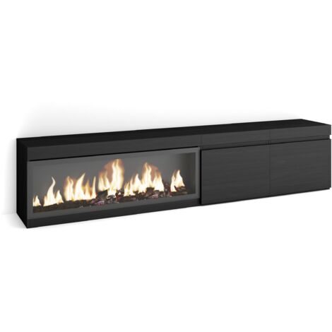 Skraut Home - TV-Schrank, Lowboard, für Wohnzimmer und Esszimmer, 210, Für TV-Geräte bis zu 80", Elektrokamin XXL, Moderner Stil, Schwarz