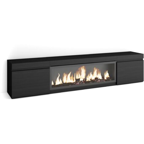 Skraut Home - TV-Schrank, Lowboard, für Wohnzimmer und Esszimmer, 210, Für TV-Geräte bis zu 80", Elektrokamin XXL, Moderner Stil, Schwarz