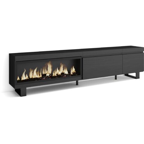 Skraut Home - TV-Schrank, Lowboard, für Wohnzimmer und Esszimmer, 237x57x35 cm, Für großformatiges TV, Elektrokamin XXL, Industriedesign, Moderner Stil, Schwarz