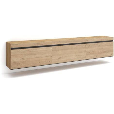 Skraut Home - TV-Schrank, Lowboard, für Wohnzimmer und Esszimmer, 240x45x35 cm, Hängend, Moderner Stil, Eiche