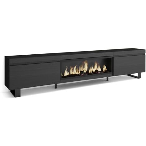 Skraut Home - TV-Schrank, Lowboard, für Wohnzimmer und Esszimmer, 267x57x35 cm, Für großformatiges TV, Elektrokamin XXL, Industriedesign, Moderner Stil, Schwarz