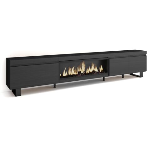 Skraut Home - TV-Schrank, Lowboard, für Wohnzimmer und Esszimmer, 288x57x35 cm, Für großformatiges TV, Elektrokamin XXL, Industriedesign, Moderner Stil, Schwarz