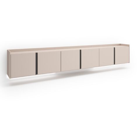 Skraut Home - TV-Schrank, Lowboard, für Wohnzimmer und Esszimmer, 309x35x50cm, Für TV-Geräte bis zu 80", Hängend, LED, Moderner Stil, Beige