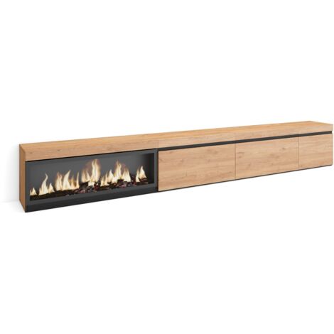 Skraut Home - TV-Schrank, Lowboard, für Wohnzimmer und Esszimmer, 317x45x35 cm, Elektrokamin XXL, Moderner Stil, Eiche