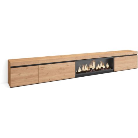 Skraut Home - TV-Schrank, Lowboard, für Wohnzimmer und Esszimmer, 317x45x35 cm, Elektrokamin XXL, Moderner Stil, Eiche