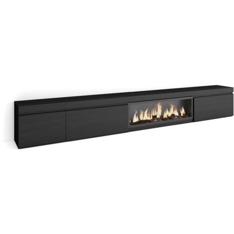 Skraut Home - TV-Schrank, Lowboard, für Wohnzimmer und Esszimmer, 317x45x35 cm, Elektrokamin XXL, Moderner Stil, Schwarz