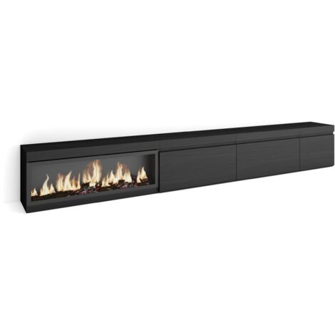 Skraut Home - TV-Schrank, Lowboard, für Wohnzimmer und Esszimmer, 317x45x35 cm, Elektrokamin XXL, Moderner Stil, Schwarz