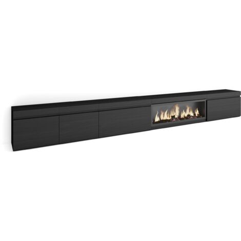 Skraut Home - TV-Schrank, Lowboard, für Wohnzimmer und Esszimmer, 368x45x35, Elektrokamin XXL, Moderner Stil, Schwarz