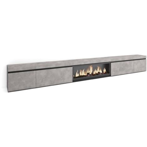 Skraut Home - TV-Schrank, Lowboard, für Wohnzimmer und Esszimmer, 368x45x35, Elektrokamin XXL, Moderner Stil, Zementgrau
