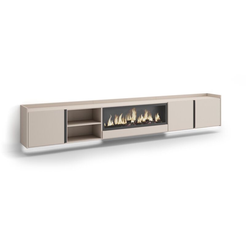 Skraut Home - Tv-schrank, Lowboard, Für Wohnzimmer Und Esszimmer, 315x35x50cm, Für Tv-geräte Bis Zu 80", Elektrokamin Xxl, Hängend, Led, Moderner