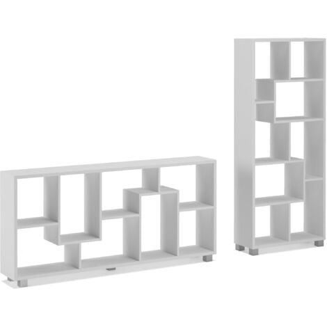 Skraut Home - Wandbibliothek, Bücherregal, Bibliothek, 8 Regal Design Wohn, Esszimmer und Wohnzimmer, vertikale und horizontale Montage, Weiß Mate, 68,5x161x25cm Tiefe.