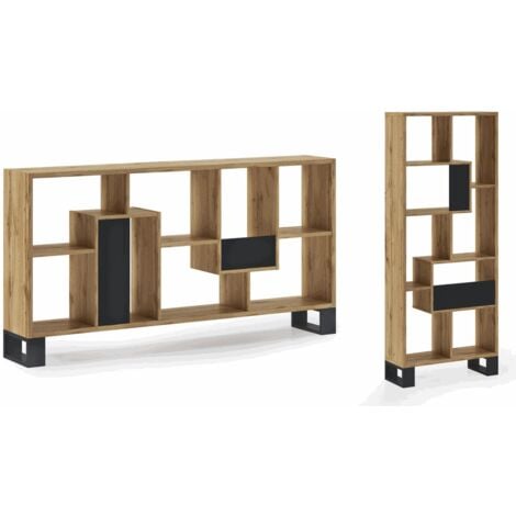 Skraut Home - Wohndesign-Bücherregal, Modell LOFT, Strukturfarbe Dunkle Eiche, Maße: 68,5 x 168 x 25 cm tief