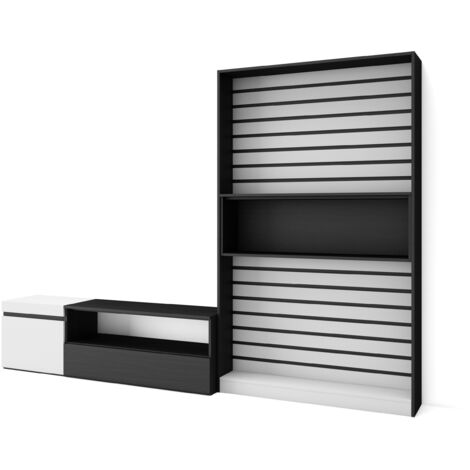 Skraut Home - Wohnwand Wohnzimmer, Wohnzimmermöbel, Möbelset, 260x186x35cm, Für TV-Geräte bis zu 65", Wohnzimmer Möbel , Moderner Stil, Weiß und Schwarz