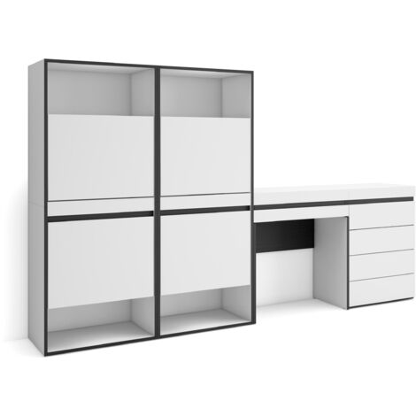 Skraut Home - Zapatero, Armario zapatos botas, 247x145x35 cm, Dormitorio, habitación, Cómoda, Cajonera, Tocador, Estilo Moderno, Blanco