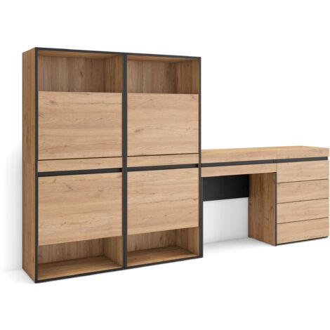 Skraut Home - Zapatero, Armario zapatos botas, 247x145x35 cm, Dormitorio, habitación, Cómoda, Cajonera, Tocador, Estilo Moderno, Roble