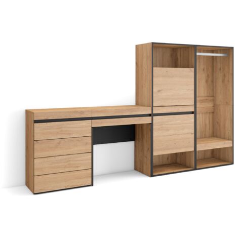 Skraut Home - Zapatero, Armario zapatos botas, 247x145x35 cm, Dormitorio, habitación, Vestidor abierto, Cómoda, Cajonera, Tocador, Estilo Moderno, Roble
