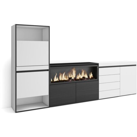 Skraut Home - Zapatero, Armario zapatos botas, 274x145x35 cm, Dormitorio, habitación, Chimenea eléctrica XXL, Cómoda, Cajonera, Estilo Moderno, Blanco