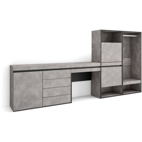 Skraut Home - Zapatero, Armario zapatos botas, 297x145x35 cm, Dormitorio, habitación, Vestidor abierto, Cómoda, Cajonera, Tocador, Estilo Moderno, Gris Cemento