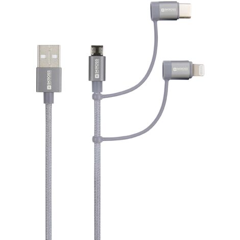 Skross Câble USB USB 2.0 USB-A mâle 1.20 m gris sidéral rond, flexible, gaine textile SKCA00143-1120