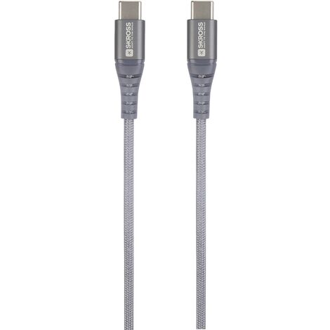 Skross Câble USB USB 2.0 USB-C® mâle, USB-C® mâle 1.20 m gris sidéral rond, flexible, gaine textile SKCA0017C-C120CN S292362