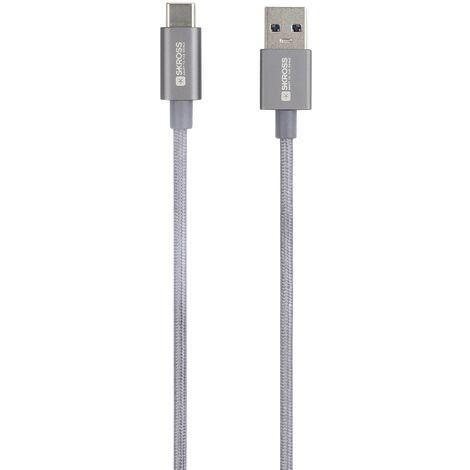 Skross Câble USB USB 3.2 Gen1 USB-A mâle 1.20 m gris sidéral rond, flexible, gaine textile SKCA0012A