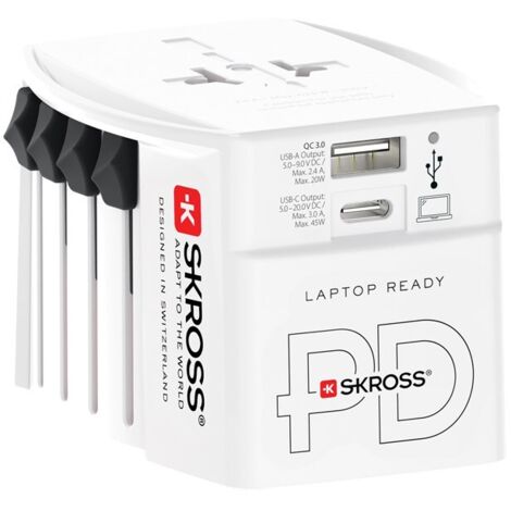 Skross MUV USB A/C 45PD Reiseadapter mit USB-C Kabel, Weltweit