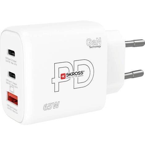 Skross Power Charger 65W PD GaN EU Chargeur USB 65 W 1x USB-A, 2x USB-C® Power Delivery blanc intérieure Y201633