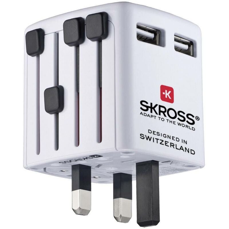 Skross - World usb Charger Adaptateur de voyage 12 w 2x usb-a avec adaptateur pour l'Europe, avec adaptateur uk, avec adaptateur usa, avec adaptateur
