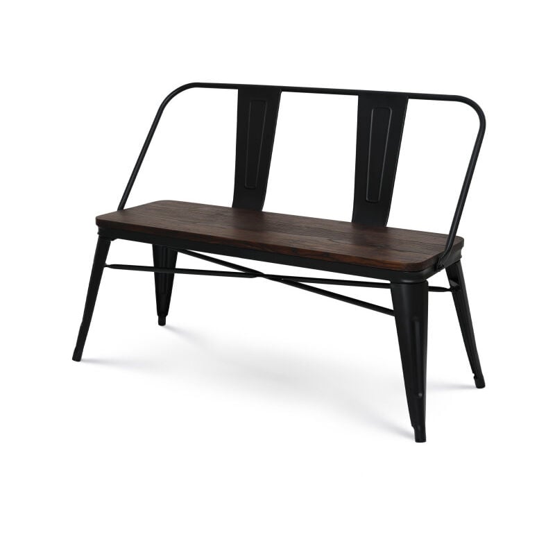 Kosmi - sku amz - Banc en métal noir mat avec dossier et assise bois foncé - Style industriel