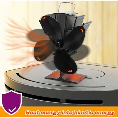 SKU03121 Kaminventilator mit thermischer Induktion, 4 Flügel, Schwarz