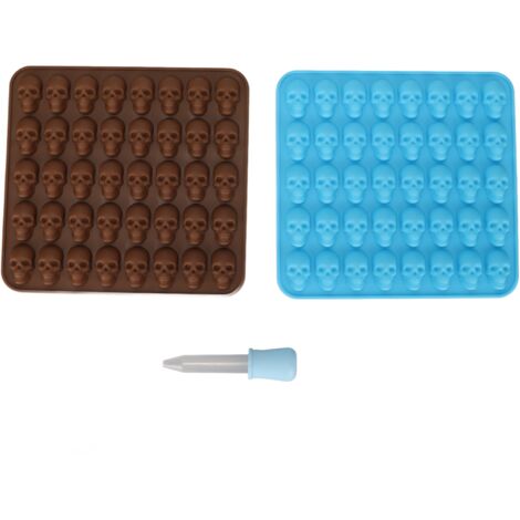 Skull Silicone Mold Ice Cube Tray Mold for Halloween Decor Dessert Chocolate 2Pcs Brown Blue