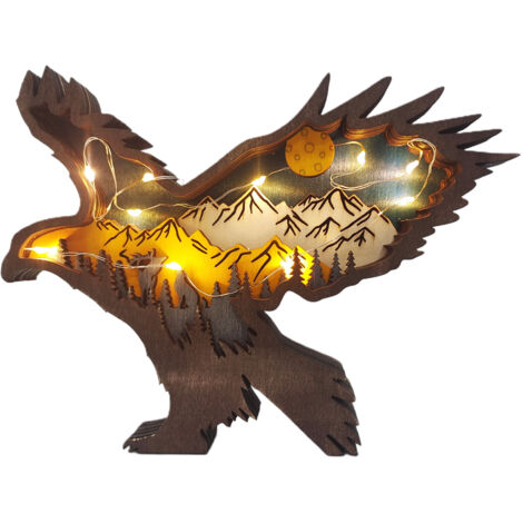 Skulptierte Stehlampe – 3D-Tierskulptur aus Holz – Dekorative LED-Wandleuchte für Wohnzimmer/Büro