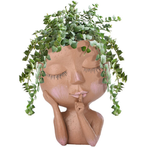 Skulptierte Vase, eleganter Kopf-Topf, Kunstharz [Dekorative Pflanze] Kunstharz in Form eines Frauenkopfes, dunkel-/hellbraun, 17,2 x 9 cm, 300 g, mit speziellem Drainagesystem, ideales Geschenk für G