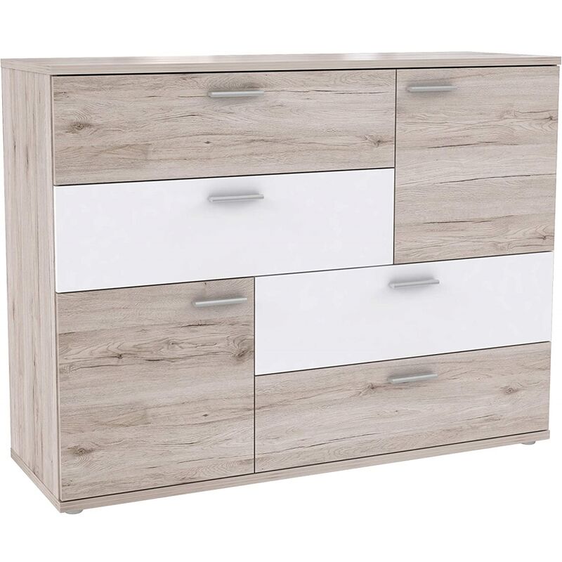 SKVK46-P79 Skive Sandeiche Nb. / weiss Kommode Beistellkommode Sideboard ca. 125 cm-'SW10321'