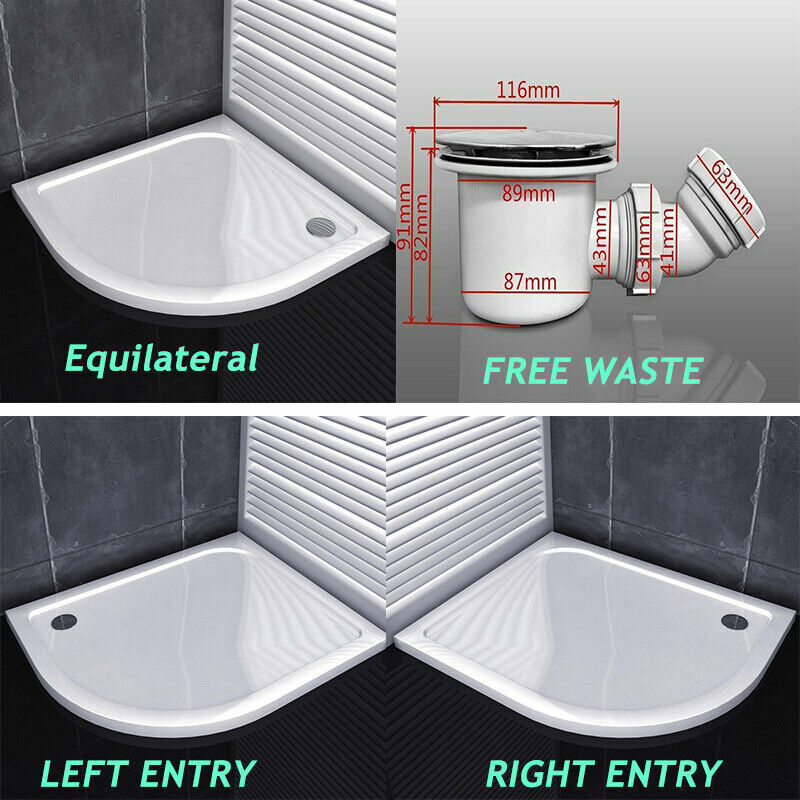 Bathroom 900x800x30mm Offset Quadrant Walk in Shower Enclosure Stone Tray Left Side - SKY