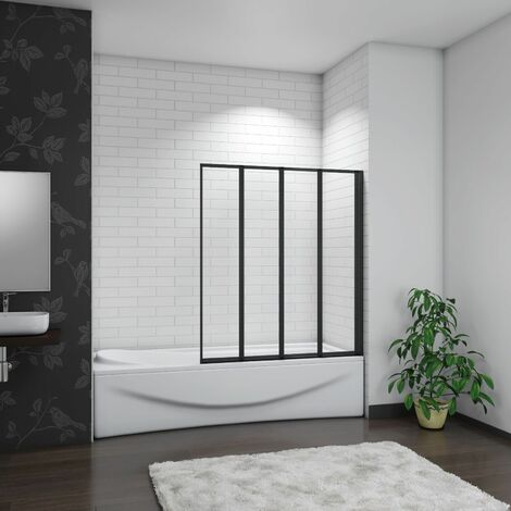 SKY Bathroom 1000x1400mm New Matt Black Framed 4 Folding Pivot Shower Bath Screen Panel