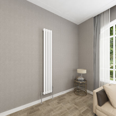 SKY Bathroom 1600x236mm White Single Oval Column Radiator Vertical Central Heating Rad