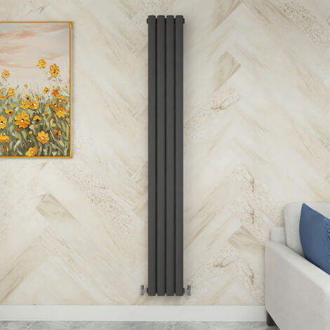 SKY Bathroom 1800x236mm Anthracite Double Vertical Oval Column Designer Central Heating Radiator