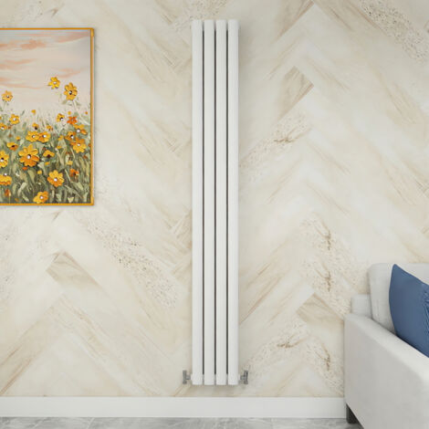 SKY Bathroom 1800x236mm White Double Vertical Oval Column Designer Central Heating Radiator