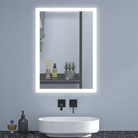 SKY Bathroom Anti-Fog LED Vanity Mirror with Dimmable 3 Lighting Modes,Touch Switch,Wall-Mounted IP44 Mirror with Memory Function-5070cm