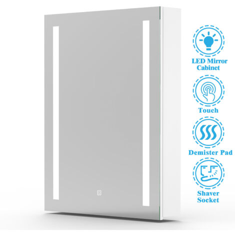 SKY Bathroom Bathroom Mirror Cabinet LED Illuminated 45x60cm with Demister Pad, Touch Sensor, Shaver Socket