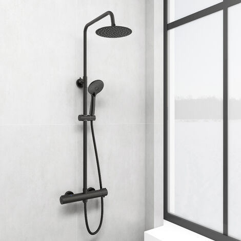 Modern Round Matte Black Exposed Thermostatic Mixer Shower Set With ...