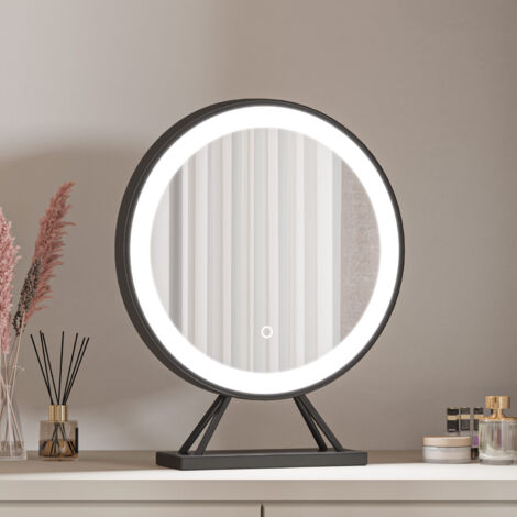 SKY Bathroom Hollywood Makeup Mirror with LED Lights for Dressing Table Round Black Vanity Lighted Mirror